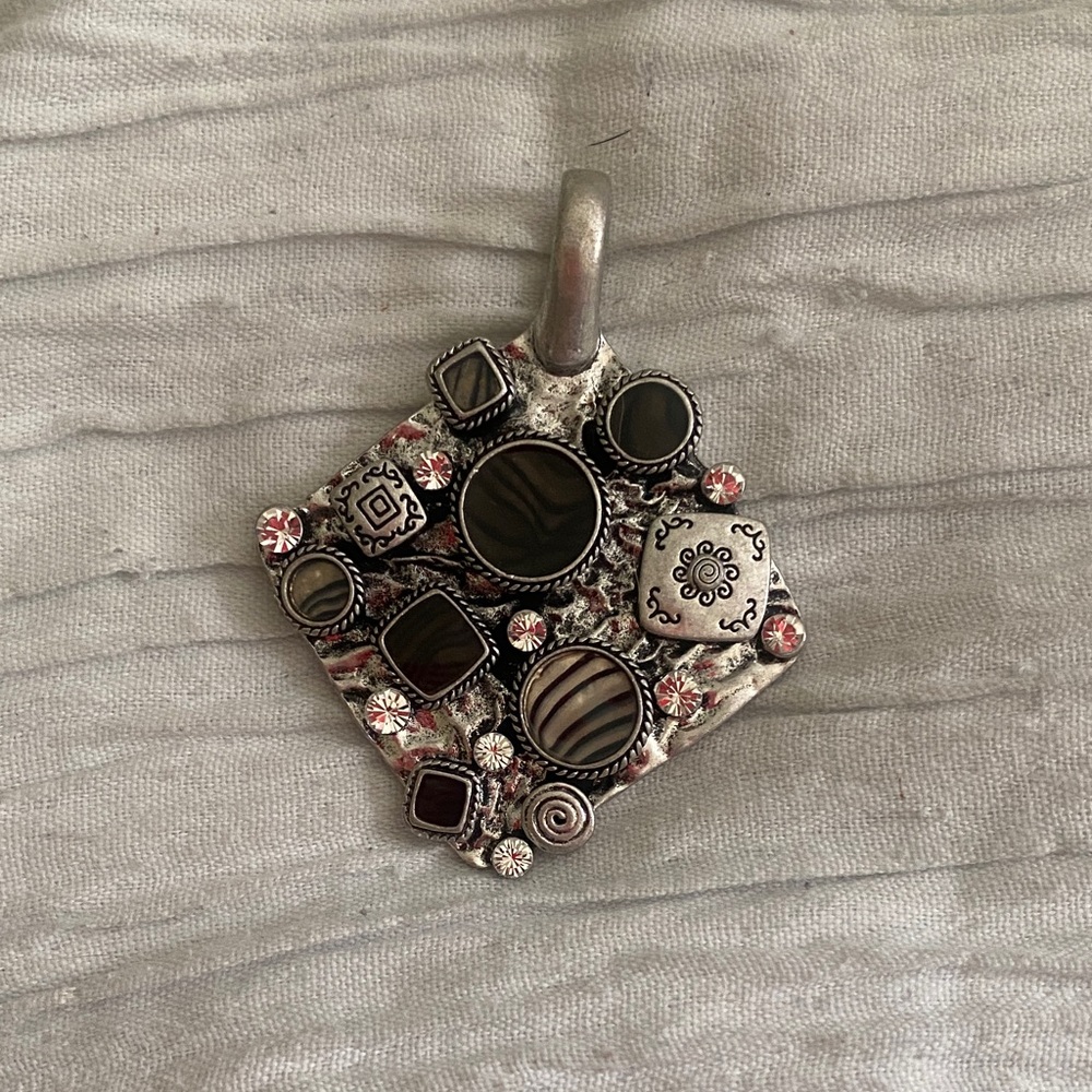 Silver Geometric Pendant with Black Accents